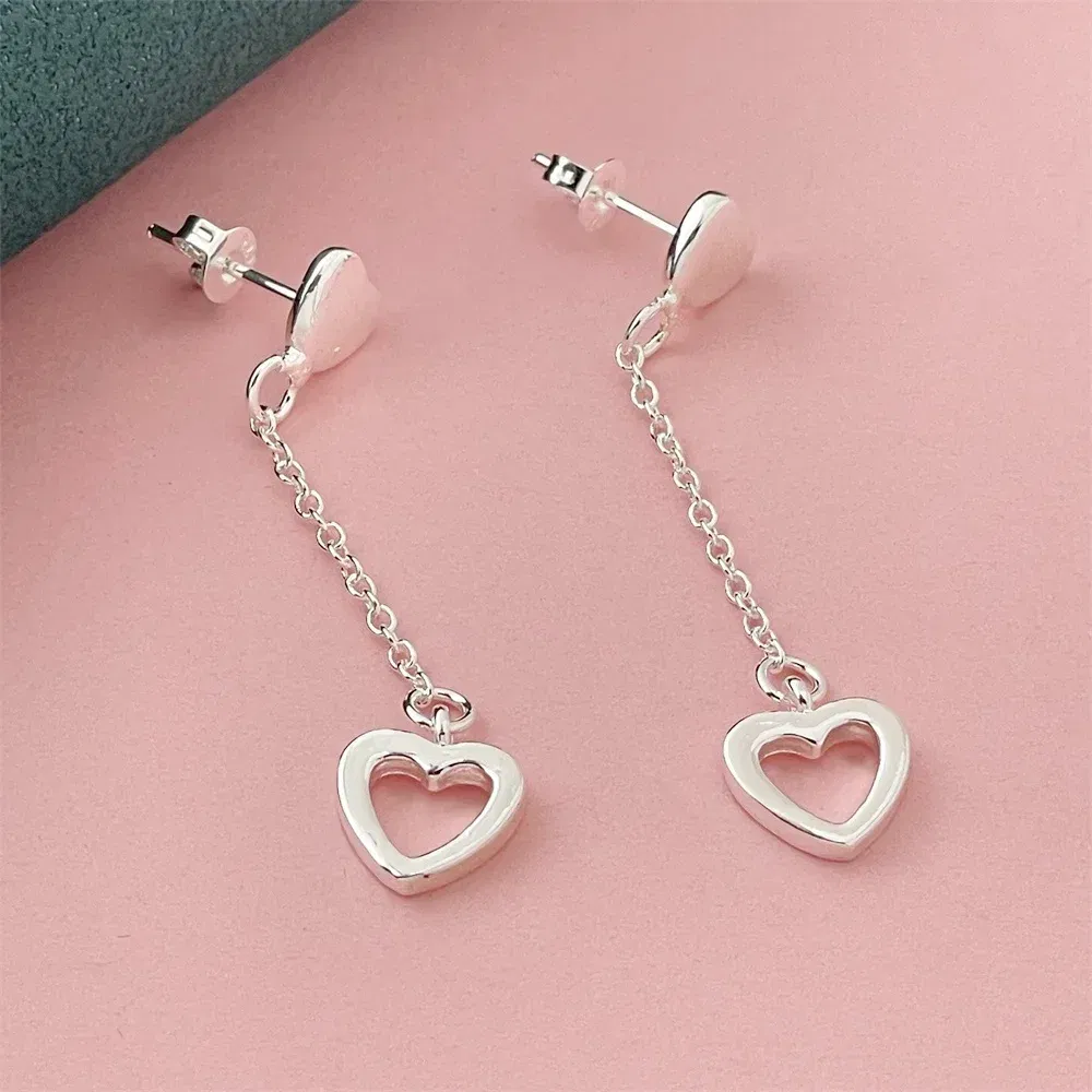 Gem Color: MAROON - 925 Silver Heart Shape Earrings Women Exquisite Student Jewelry Accessories