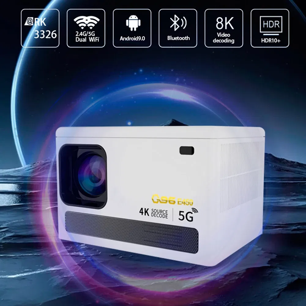 E450 4K HD Projector WIFI 6.0 Smartphone Same Screen Projector Dual Band WIFI Bluetooth Projector Auto Focus Home Projector EU Plug