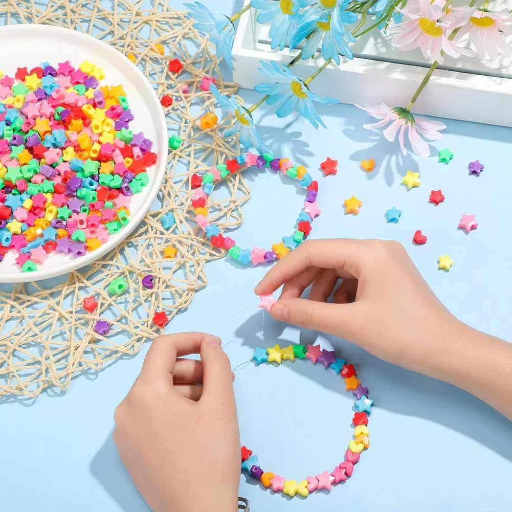 Color: Orange - 500pcs DIY Handmade Beaded Children's Toy Creative Loose Spacer Beads Crafts Making Bracelet Necklace Jewelry Kit Girl Toy Gift