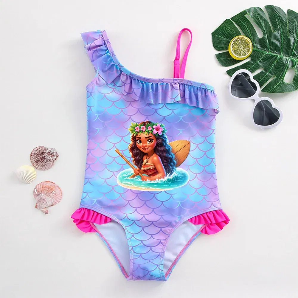 Color: Gold, Kid Size: 3M - Moana Baby Girl Mermaid Fish Scale Print Swimsuit One-Piece Swimwear Toddler Bathing Suit Beach Outfit