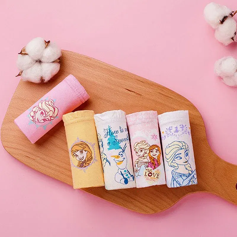Color: Orange, Kid Size: 6 - 5 Pack Girls Cotton Briefs With Exquisite Box, Queen Elsa Kids Soft Girls Panties, Princess Cartoon Children's Underpants 2-14T