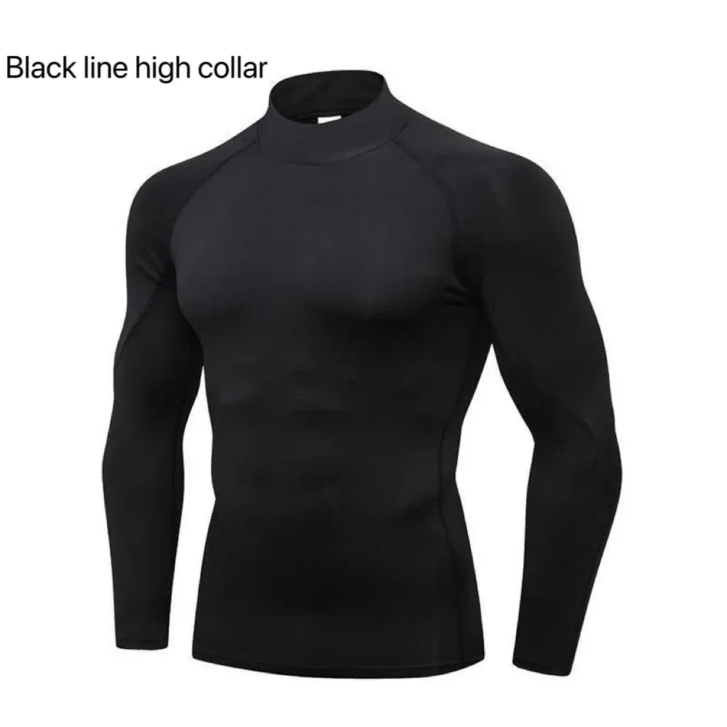 Color: Beige, Size: S - Men's Quick Dry Running T-shirt Workout Compression Shirt Turtleneck Long Sleeve Rash Guard Gym Base Layer Athletic Undershirt