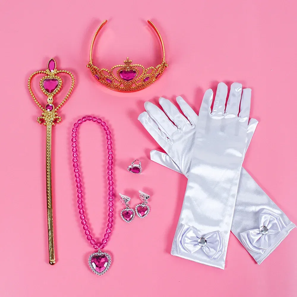 Color: Blue - Pincess Anna Elsa Cosply Accessories Crown Magic Wand Necklace Wig Gloves Frozen Snow White Belle Cinderella Princess Role Play