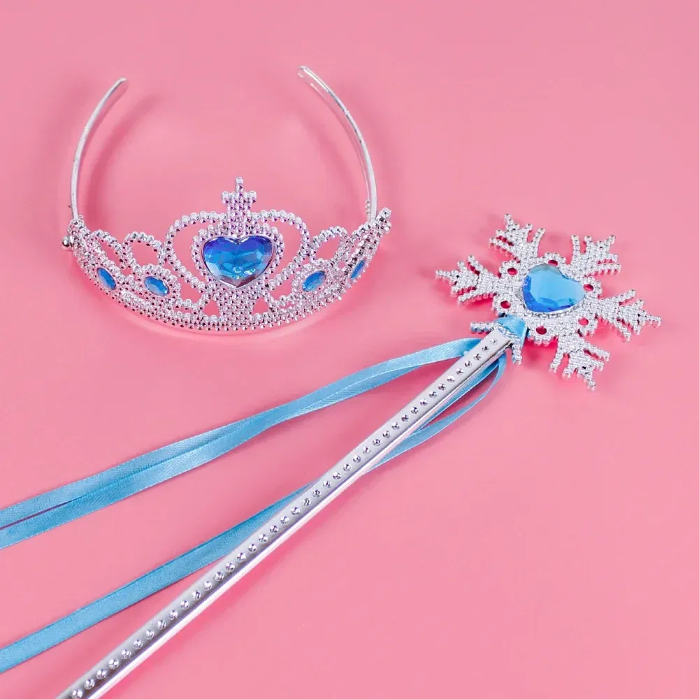 Color: Blue - Pincess Anna Elsa Cosply Accessories Crown Magic Wand Necklace Wig Gloves Frozen Snow White Belle Cinderella Princess Role Play
