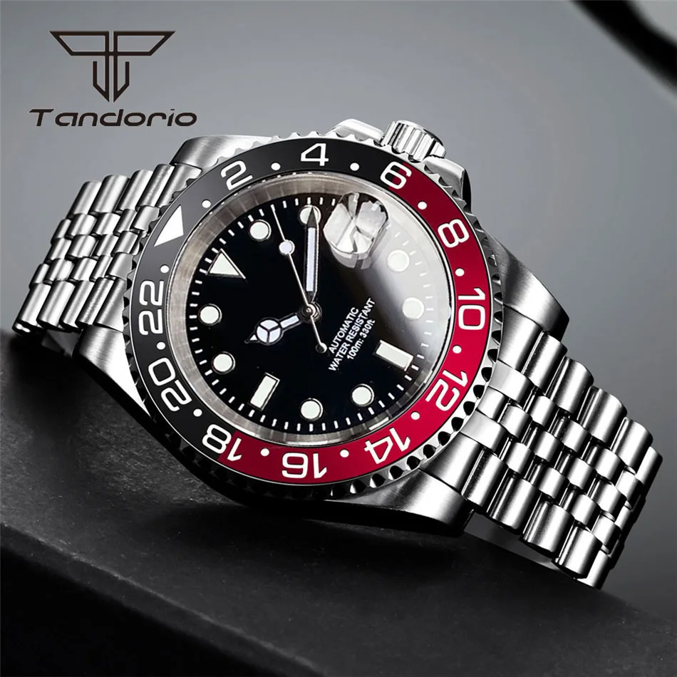Color: Gold - Tandorio NH35A Date Stainless Steel 40mm Dive Automatic Men Watch Sapphire Crystal Rotating Bezel Luminous Mechanical Wristwatch