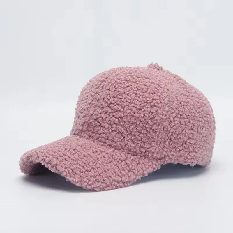 Color: Silver, Size: M - Autumn Winter Baseball Cap Women Artificial Lamb Wool Hats Keep Warm Cap Plush Baseball Caps Spring Baseball Cap Solid Sunshade