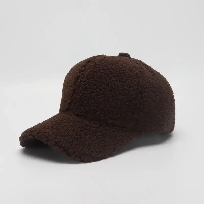 Color: Silver, Size: M - Autumn Winter Baseball Cap Women Artificial Lamb Wool Hats Keep Warm Cap Plush Baseball Caps Spring Baseball Cap Solid Sunshade