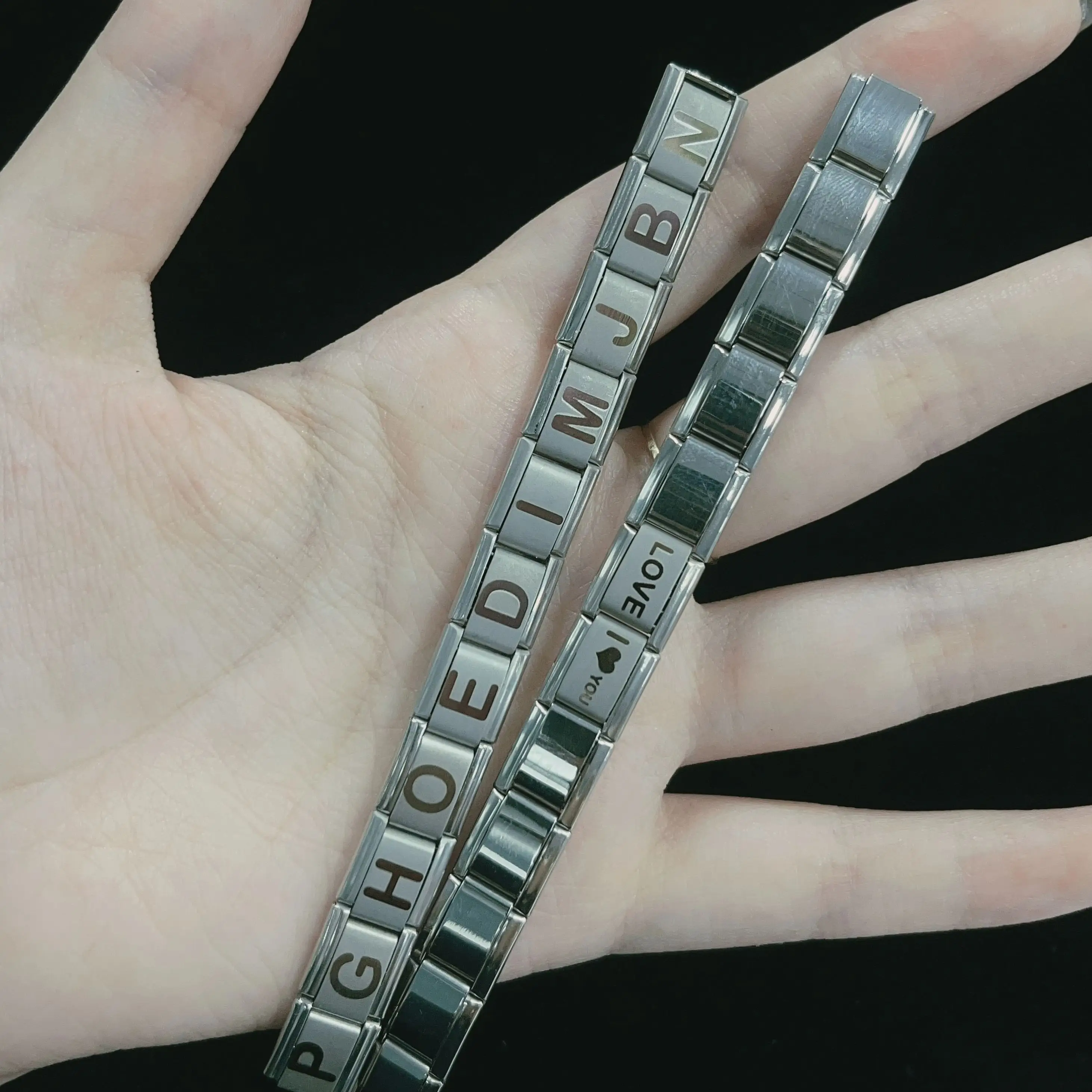 Metal Color: Light Yellow Color, Main Stone Color: WHITE - New DIY Italian Charm 9mm Module Bracelet 26 English letter Stainless Steel Elastic Bracelets for Men and Women Gift