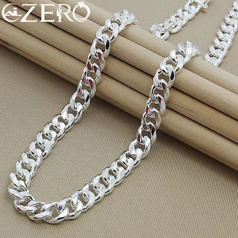 Length: 55cm - ALIZERO 925 Sterling Silver 10MM Chain Necklace Bracelet Set for Man Woman Luxury Wedding Engagement Party Jewelry