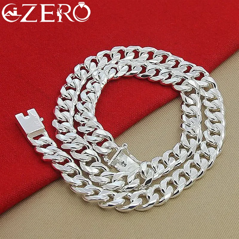 Length: 55cm - ALIZERO 925 Sterling Silver 10MM Chain Necklace Bracelet Set for Man Woman Luxury Wedding Engagement Party Jewelry