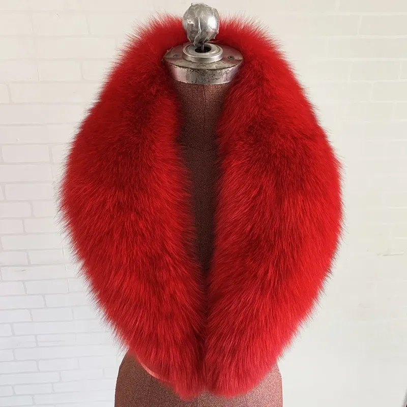 Color: army green, Size: L - 100% Natural Real Fox Fur Collar For Women Men Coat Jacket Fur Scarf Winter Extra Large Size Neck Warmer Fur Scarf Shawls Wraps