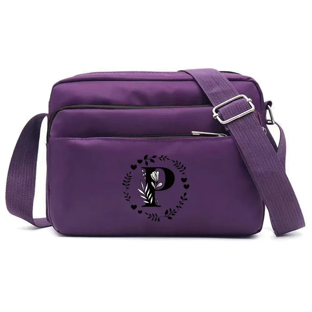 Color: PURPLE - Purple One Shoulder Crossbody Bag Portable Commuting Large Capacity Simplicity Storage Bag Garland Letter Series Print Pattern