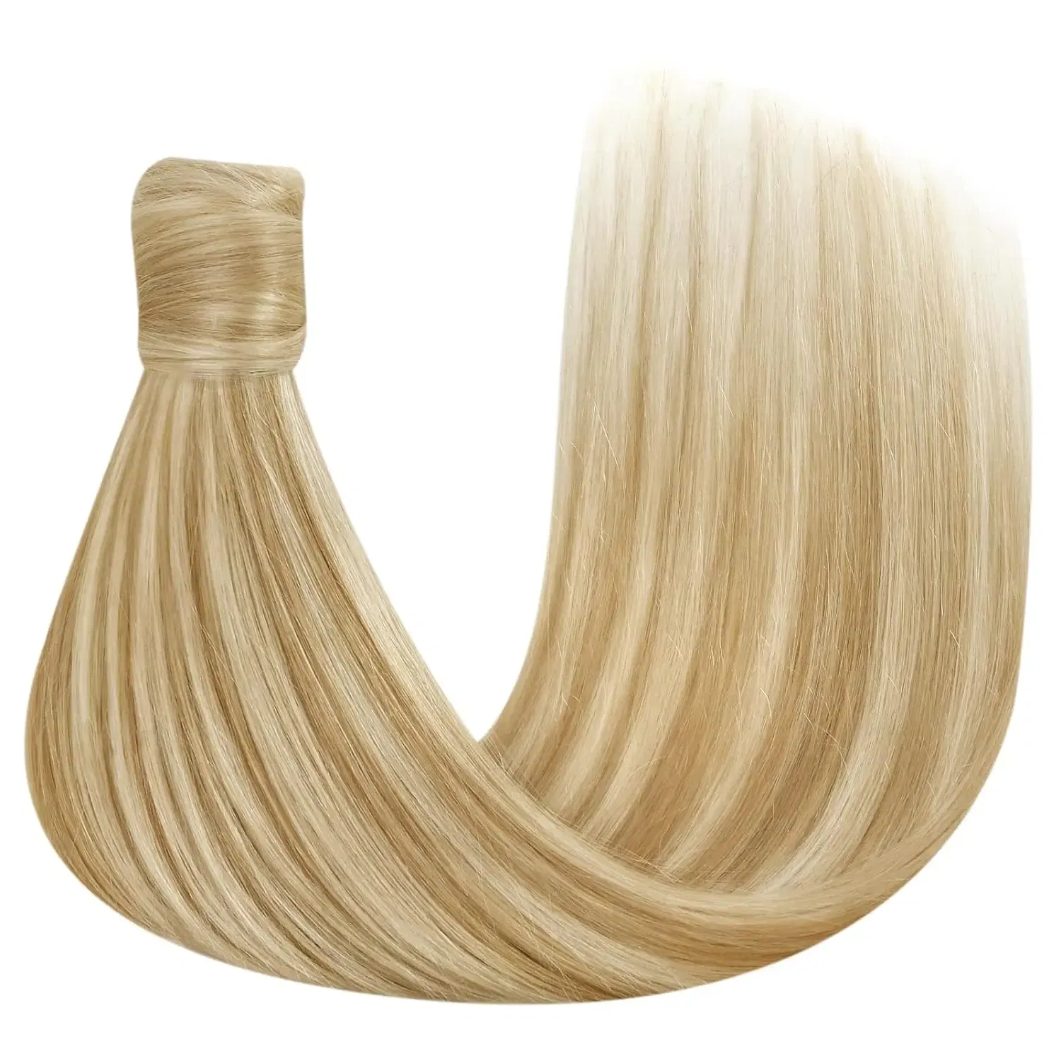 Color: #6, Life Span: 6 Months With Proper Care, Stretched Length: 16inches - VeSunny Human Hair Ponytail Light Blonde Mix Golden Blonde Real Hair Ponytail Extension Highlights Blonde Ponytail Hair 80g