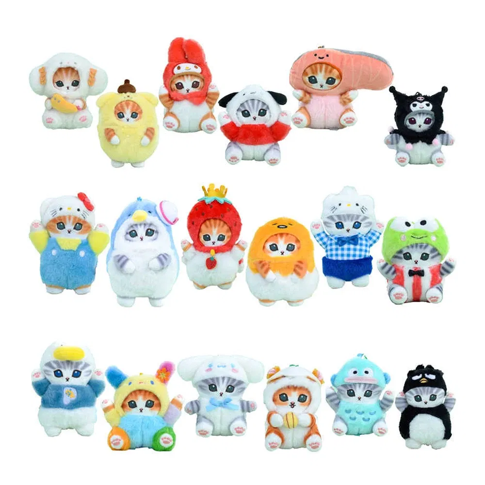 Color: PURPLE - Hot Kawaii Plush Keychain Pendant Cartoon Mofusand Shark Cat Cross-Dressing Hello Kitty Kuromi Doll Stuff Backpack Decor Toys