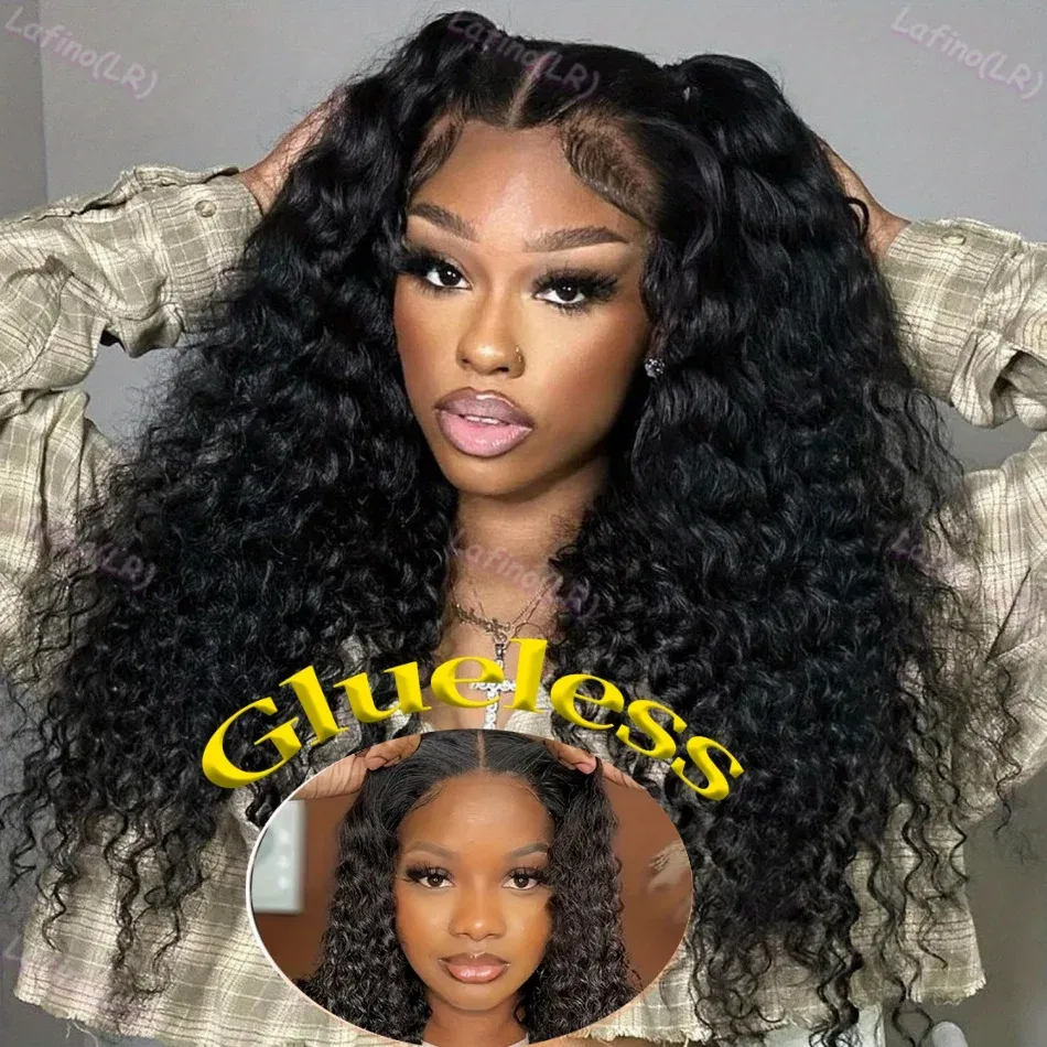 Stretched Length: 36inches, Hair Color: #12, Density: 180%, Ships From: CHINA - Glueless Wig Human Hair Ready To Wear Water Wave Lace Front Wig 4x4 5x5 Lace Closure Black Wig Curly HD Lace Frontal Human Hair