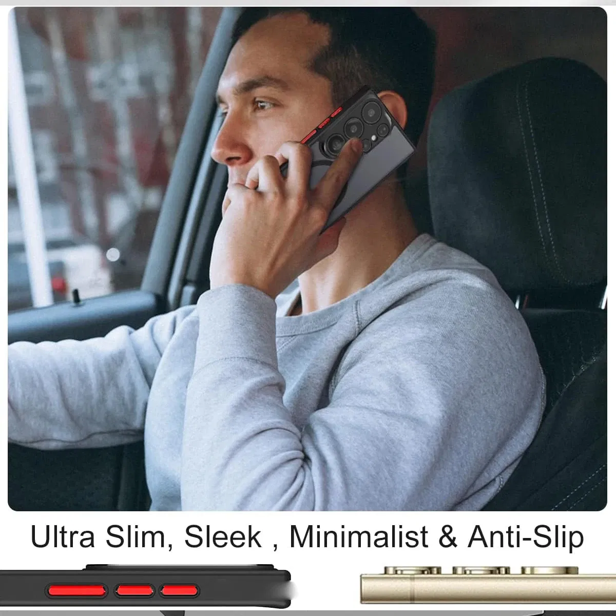 Color: Beige, Material: Microfiber - UYUXIO Translucent Magnetic Mobile Phone Case with Kickstand for Samsung Galaxy S25 Ultra S24 S23 FE S22 Plus Slim Stand Cover