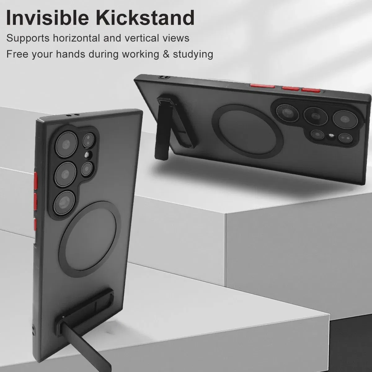 Color: Beige, Material: Microfiber - UYUXIO Translucent Magnetic Mobile Phone Case with Kickstand for Samsung Galaxy S25 Ultra S24 S23 FE S22 Plus Slim Stand Cover