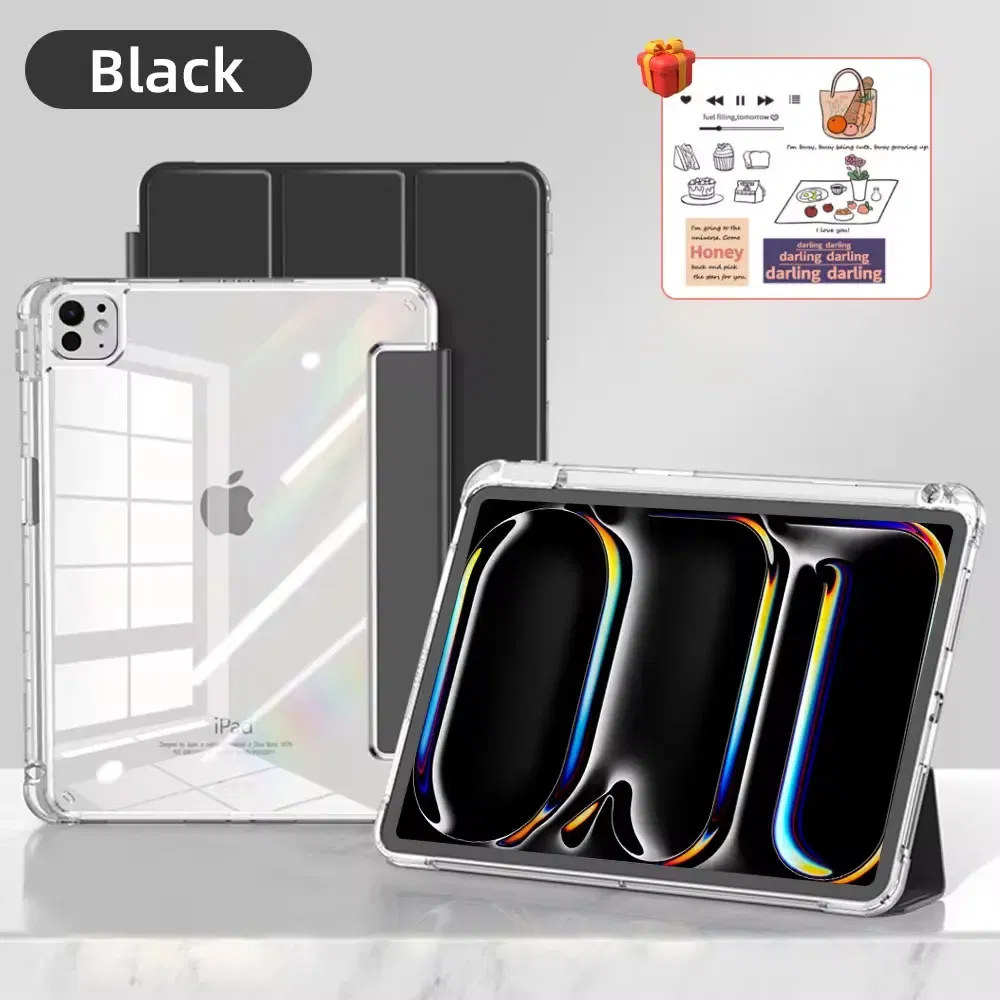Color: black, Size: 12.4 - For iPad Air 5 Case 2024 Air 6 11 iPad Pro 11 12.9 13 10 Gen 10.2 9th 8th 7th 9.7 6th 5th Mini 7 6 Smart case with pen Holder