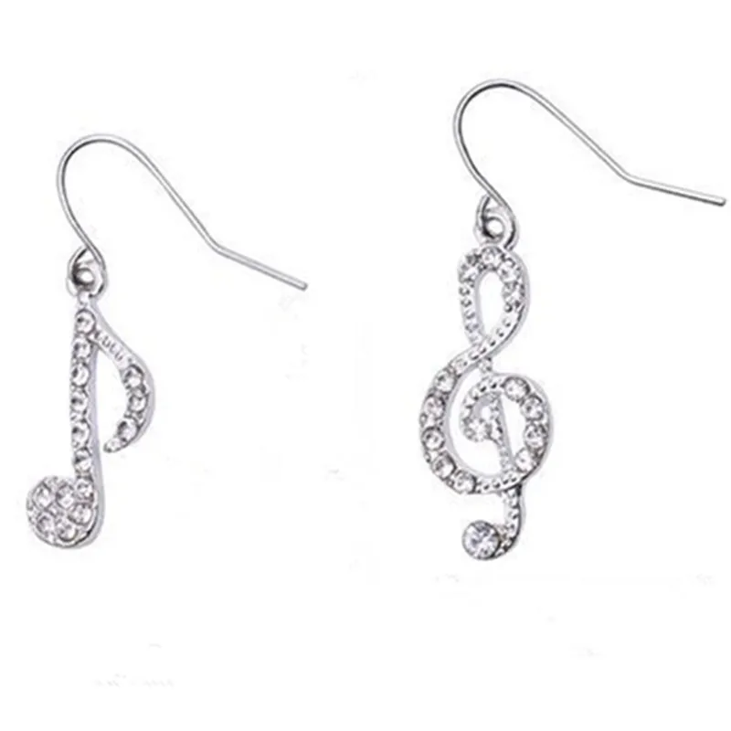 Fashion Romantic Elegent Drop Alloy Earrings Rhinestone Asymmetriy Musical Note Silver Color Earrings Women's Jewelry