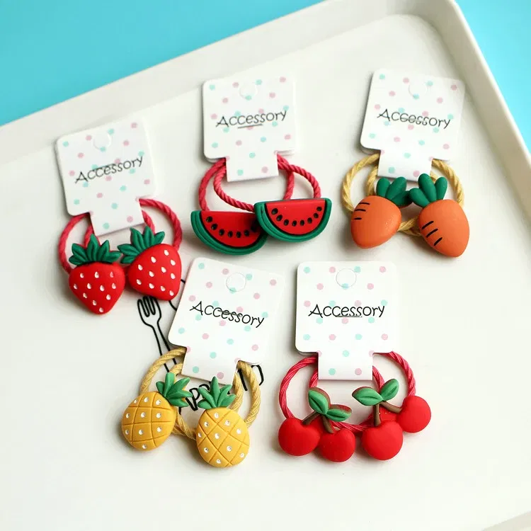 Color: CYAN - 2PCS New Cartoon Cute Cherry Radish Princess Headwear Kids Elastic Hair Bands Children Ropes Girls Accessories Baby Headdress