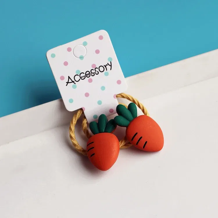 Color: CYAN - 2PCS New Cartoon Cute Cherry Radish Princess Headwear Kids Elastic Hair Bands Children Ropes Girls Accessories Baby Headdress