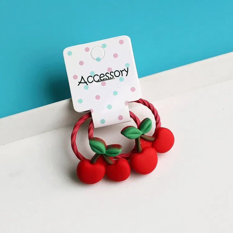 Color: CYAN - 2PCS New Cartoon Cute Cherry Radish Princess Headwear Kids Elastic Hair Bands Children Ropes Girls Accessories Baby Headdress