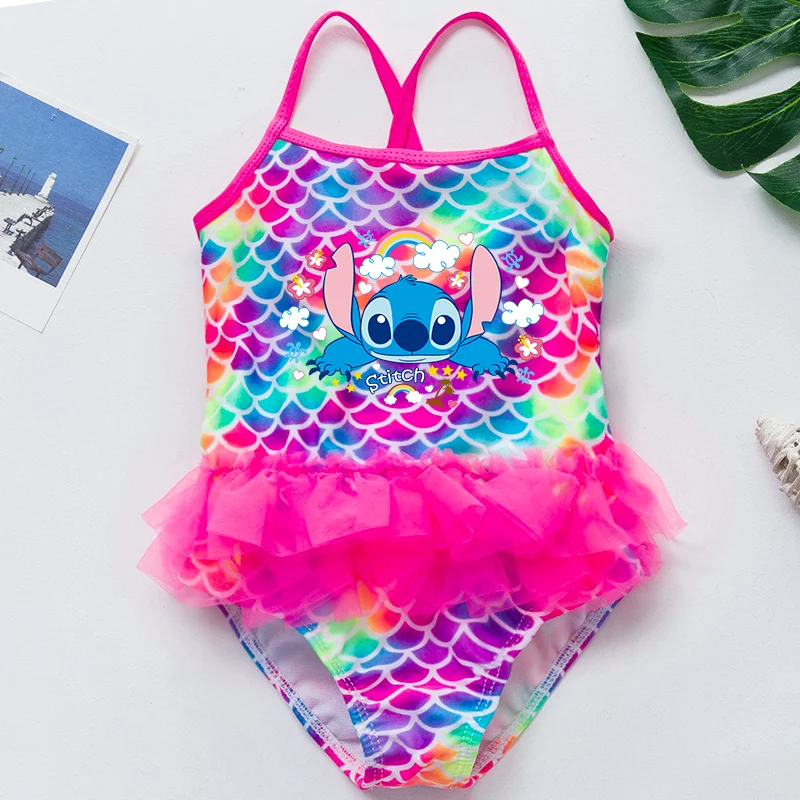 Color: Blue, Kid Size: 6M - Lilo Stitch Girl Swimsuit Summer One-Piece Swimwear Beachwear Pool Mermaid Fish Scale Print Bikini Bathing Outfit Swimming Wear