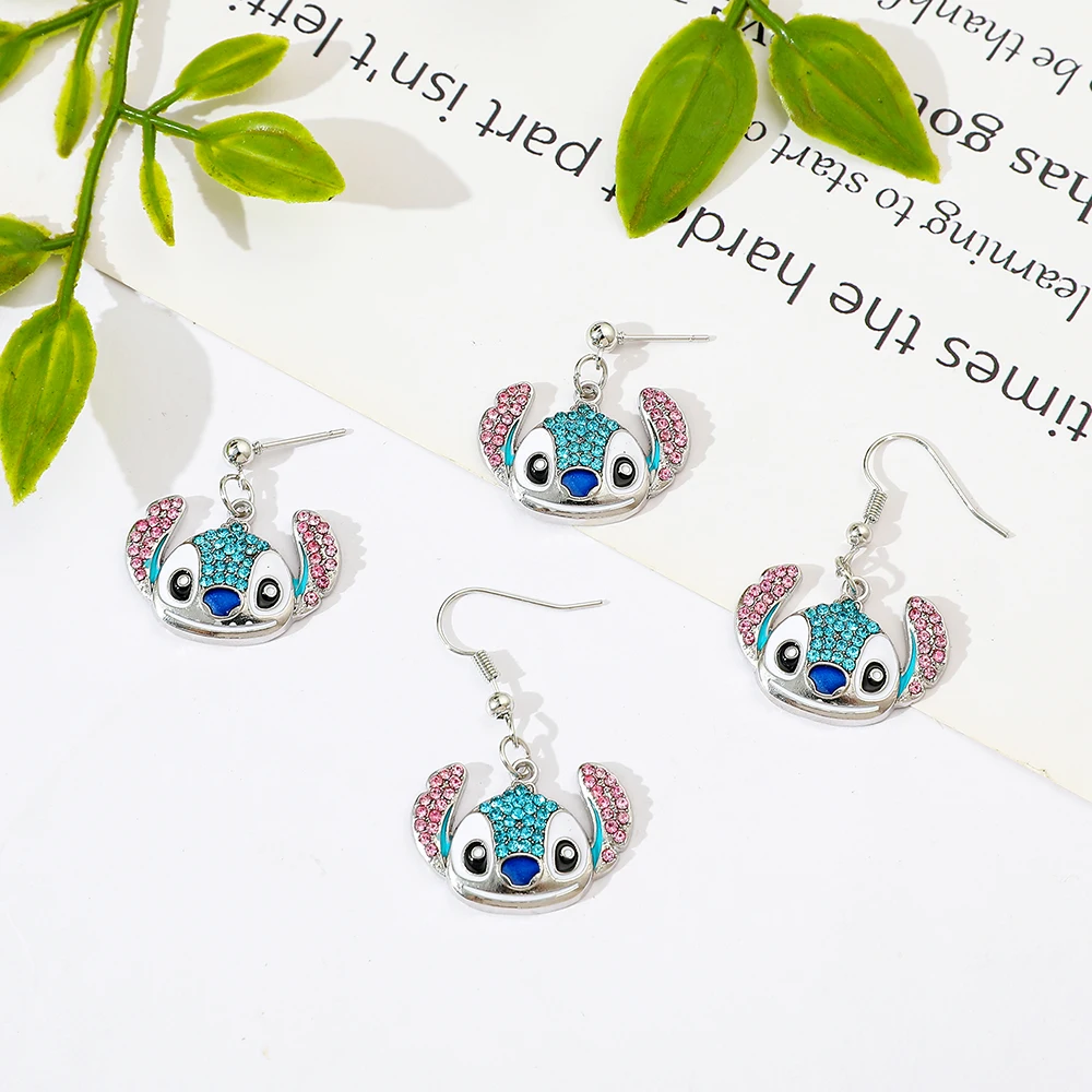 Metal Color: Gold-color - Disney Stitch Earrings for Women, Cute Anime Rhinestone Pendant, Fashion Jewelry Accessories, Gifts
