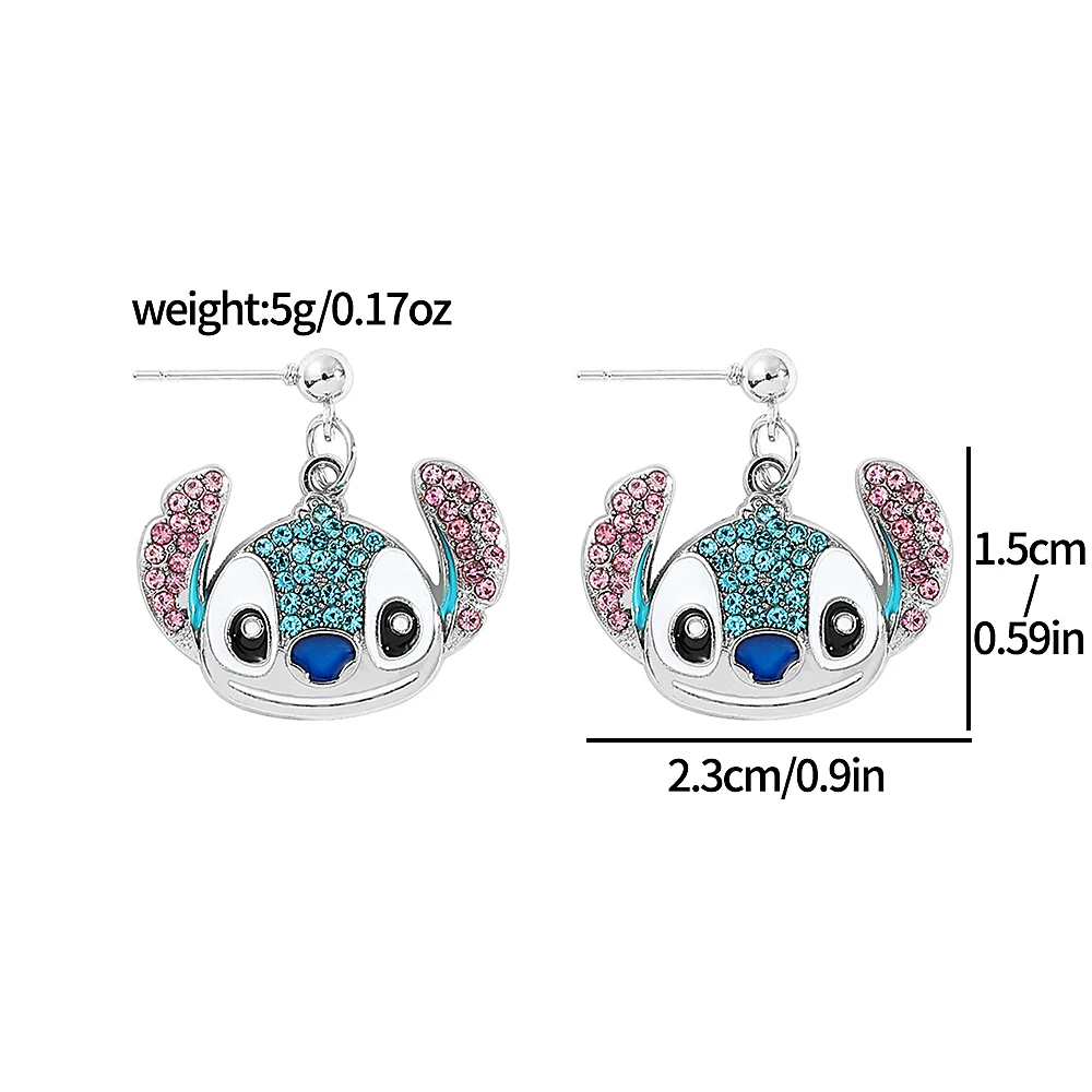 Metal Color: Gold-color - Disney Stitch Earrings for Women, Cute Anime Rhinestone Pendant, Fashion Jewelry Accessories, Gifts