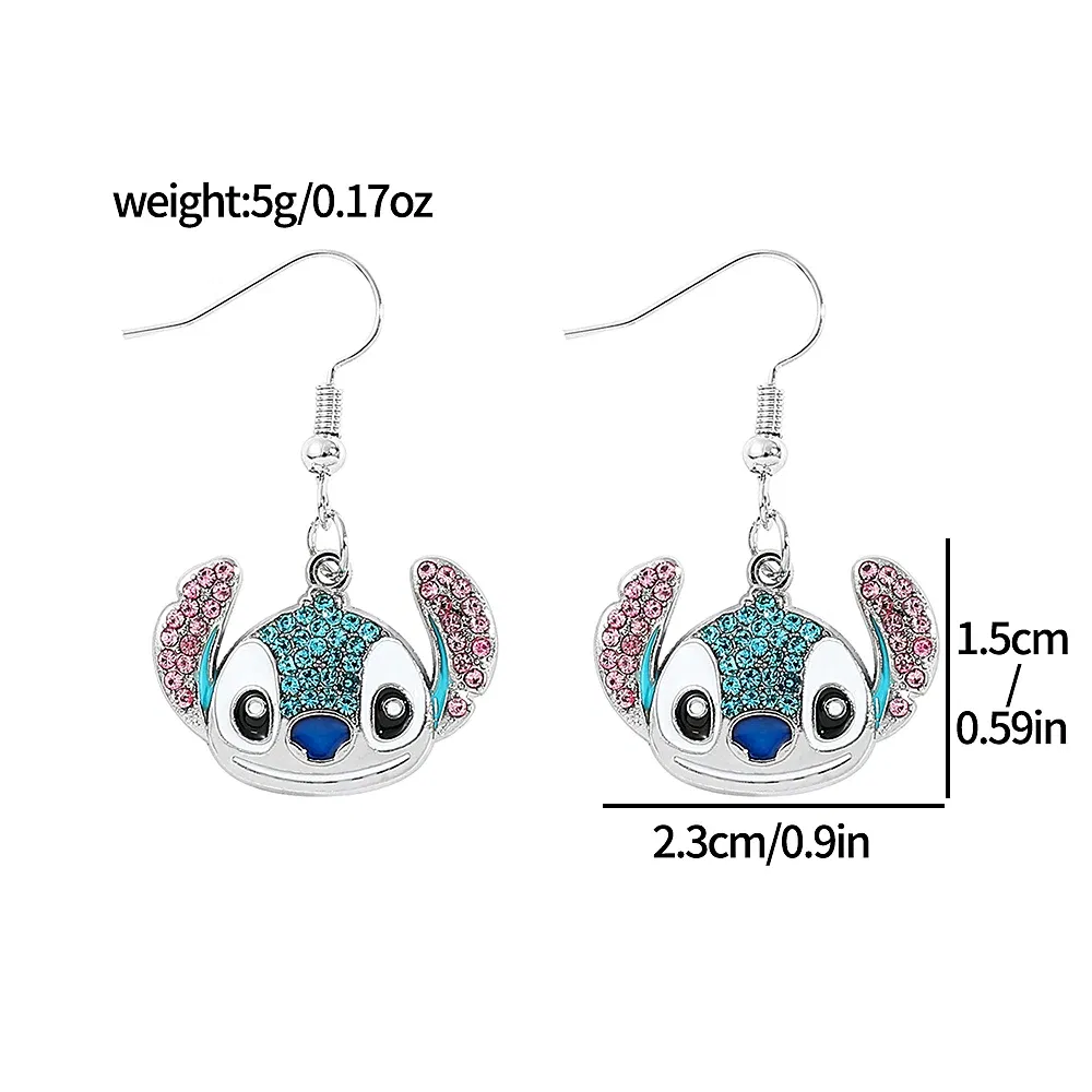 Metal Color: Gold-color - Disney Stitch Earrings for Women, Cute Anime Rhinestone Pendant, Fashion Jewelry Accessories, Gifts