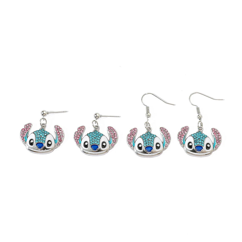 Metal Color: Gold-color - Disney Stitch Earrings for Women, Cute Anime Rhinestone Pendant, Fashion Jewelry Accessories, Gifts