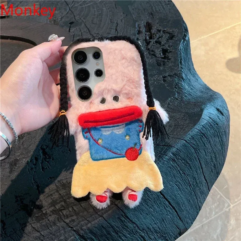 Material: ABS, Color: Beige - 3D Cartoon Braided Girl Silicone Phone Cases For Google Pixel 9 Pro XL 8 5G 7 6 8A 7A 6A Cute Warm Fur Sausage Mouth Cover Gift