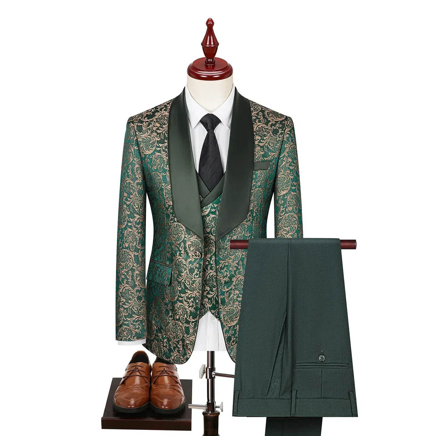 Color: Brown, Size: 56 - 2024 Plus-size Men's Jacquard Suit Wedding Dress Groom Suit Host Performance Costume Wedding Suits for Men