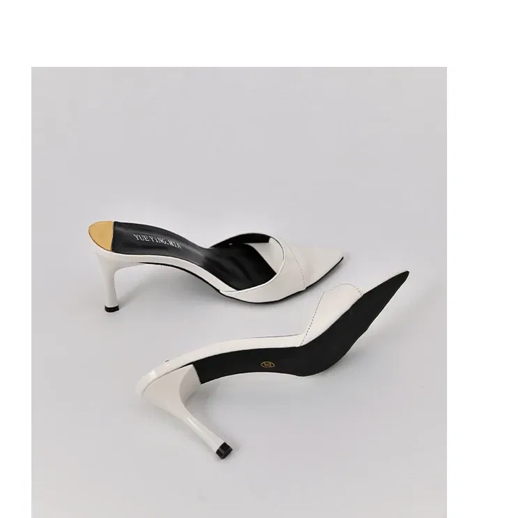 Color: WHITE, Shoe Size: 38 - Pointed Stiletto Heels Women Pumps Patent Leather 2024 Summer Designer Mule Sandals Elegant Sexy Office High Heels Women Shoes