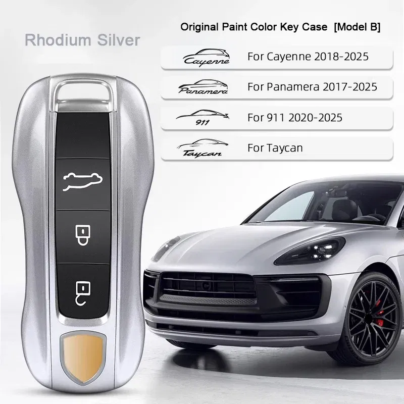 Color Name: GOLD - For Porsche Cayenne 9ya 9yb Panamera 971 911 Targe Taycan Macan 95b Cayman 718 Boxster 2014-2025 Car Remote Smart Key Case Cover