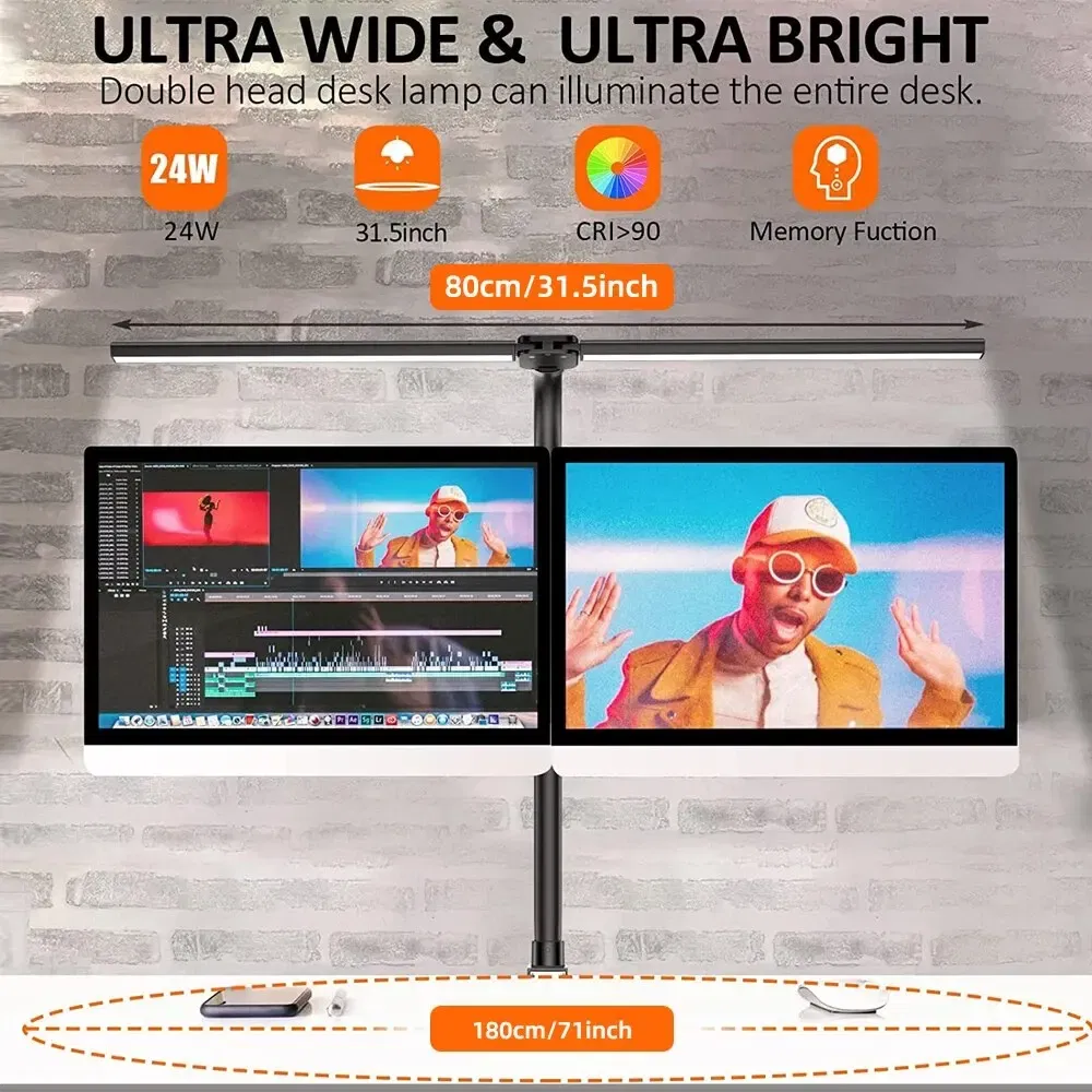 Body Color: Beige, Color: Yellow - Double Head LED Clip Remote Control Desk Lamp Architect Table Lamp for Home Office Lighting 5 Color Modes and 5 Dimmable