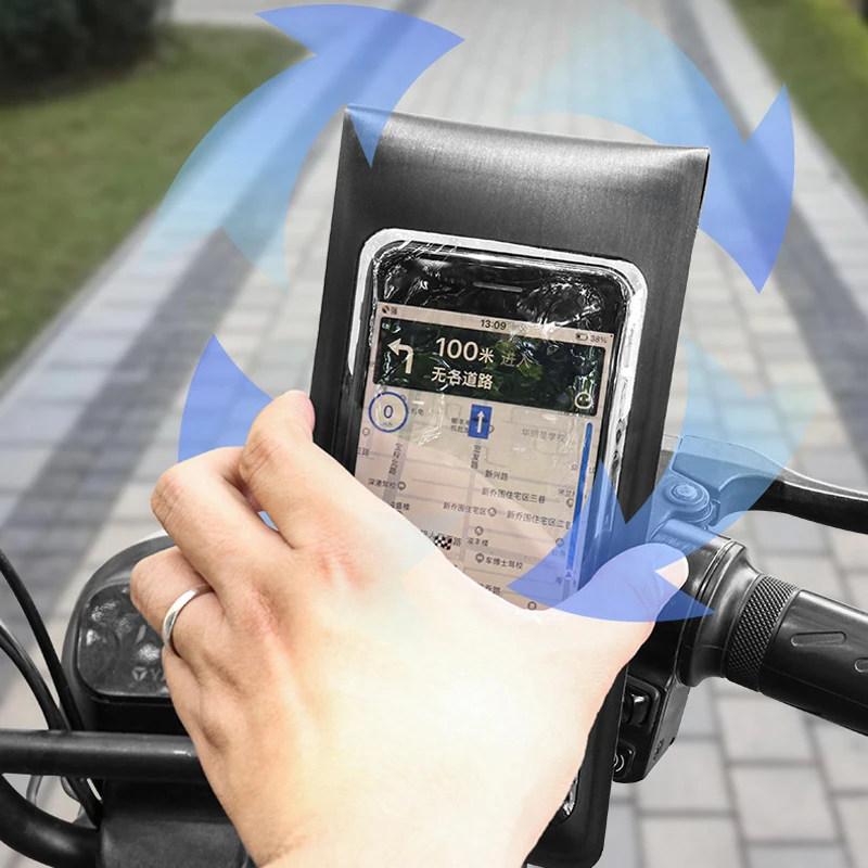 Color: Black - Waterproof Bike Handlebar Phone Clip Universal Bicycle Motorcycle Rearview Mirror Phone Holder Bag Touch Screen 360?° Rotation