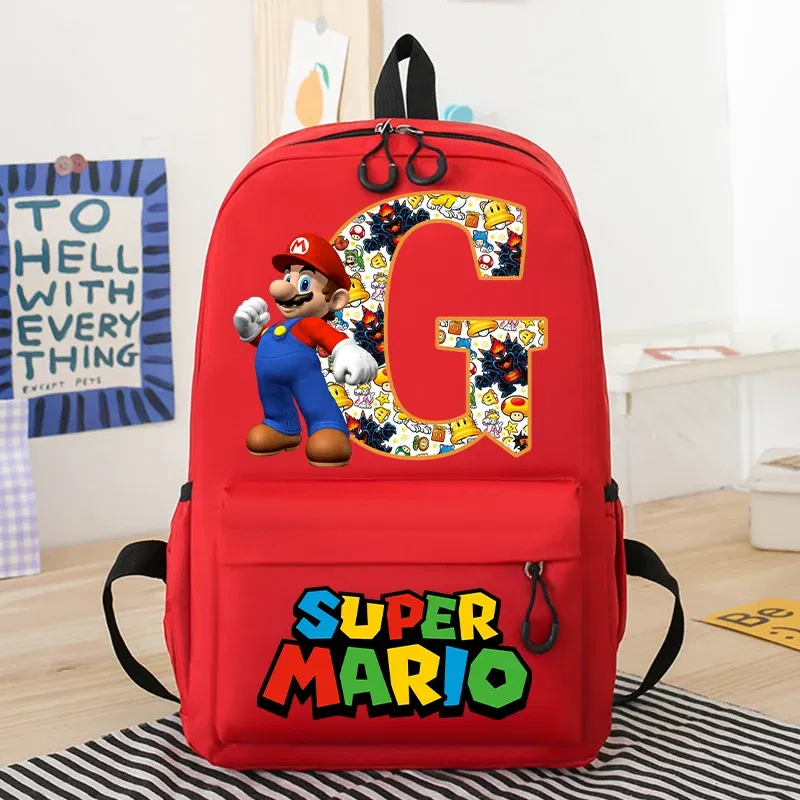 Color: Yellow, Size: >40cm - New Super Mario Bro School Bag Cartoon Letter Printed Children Backpack Boys Girls School Backpacks Children's Birthday Gifts