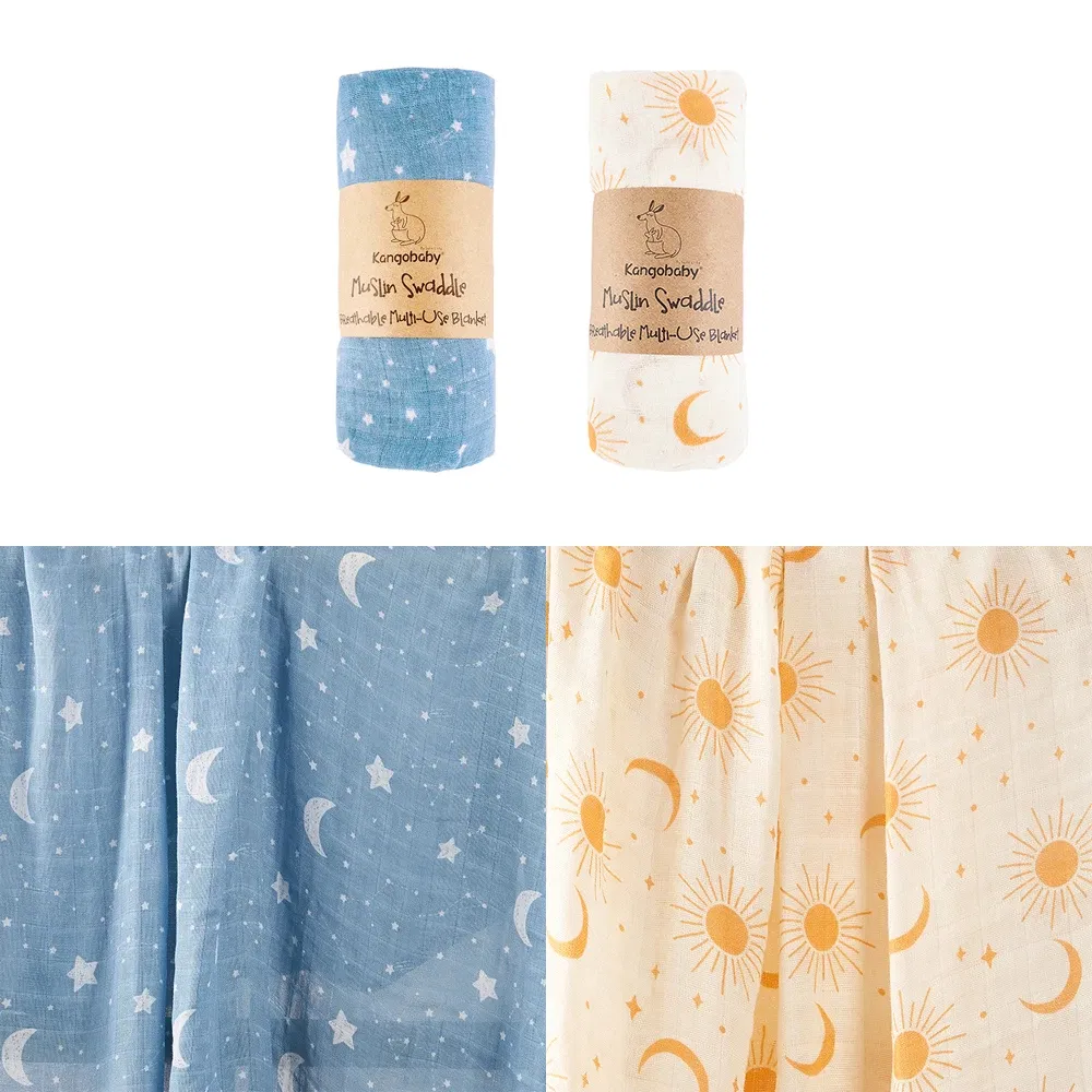 Color: VIOLET/?«?—?…° - Kangobaby #My Soft Life# 2 Pieces Pack Muslin 100% Cotton Baby Swaddles Newborn Blankets Black White Gauze Infant Wrap