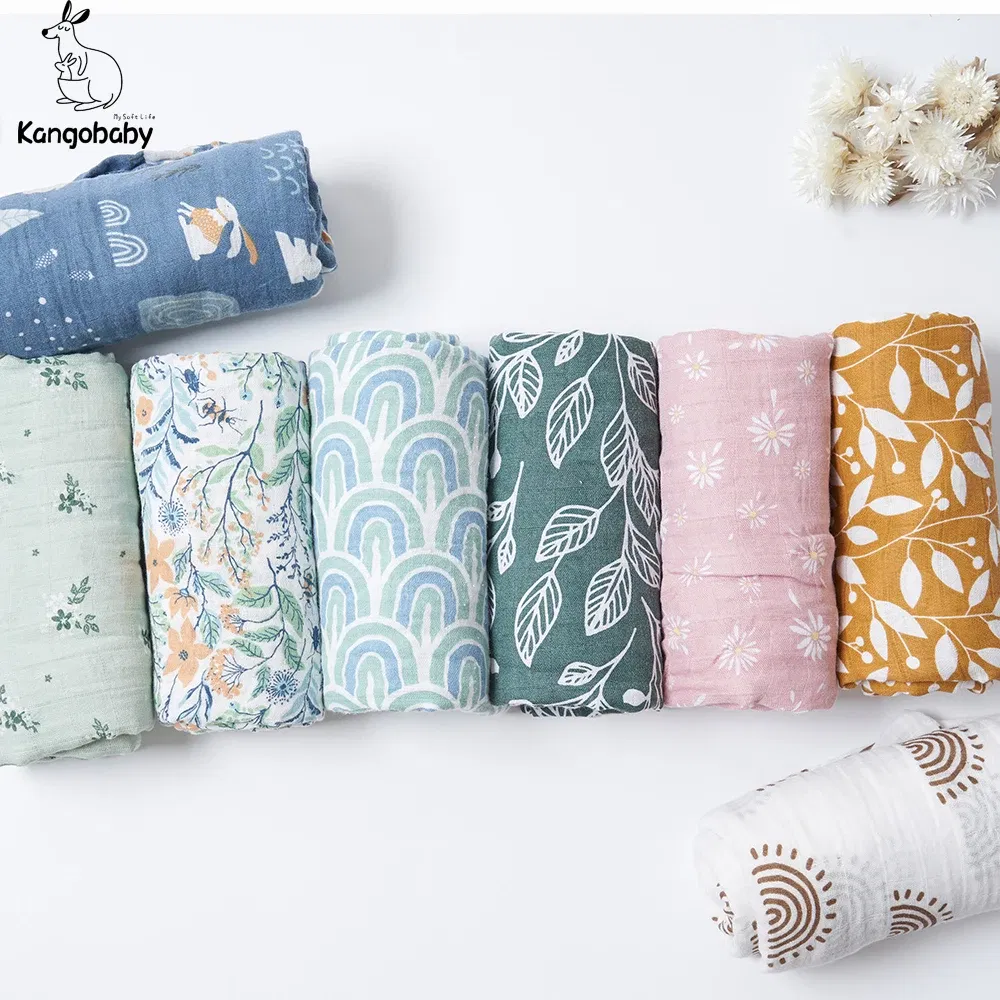 Color: VIOLET/?«?—?…° - Kangobaby #My Soft Life# 2 Pieces Pack Muslin 100% Cotton Baby Swaddles Newborn Blankets Black White Gauze Infant Wrap