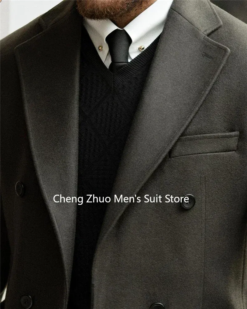 Color: Beige, Size: XL - Classic Man Trench Coat Customized Notched Lapel Full Man Terno Double Breasted Elegant Gentleman Long Coat Men's Winter Jacket