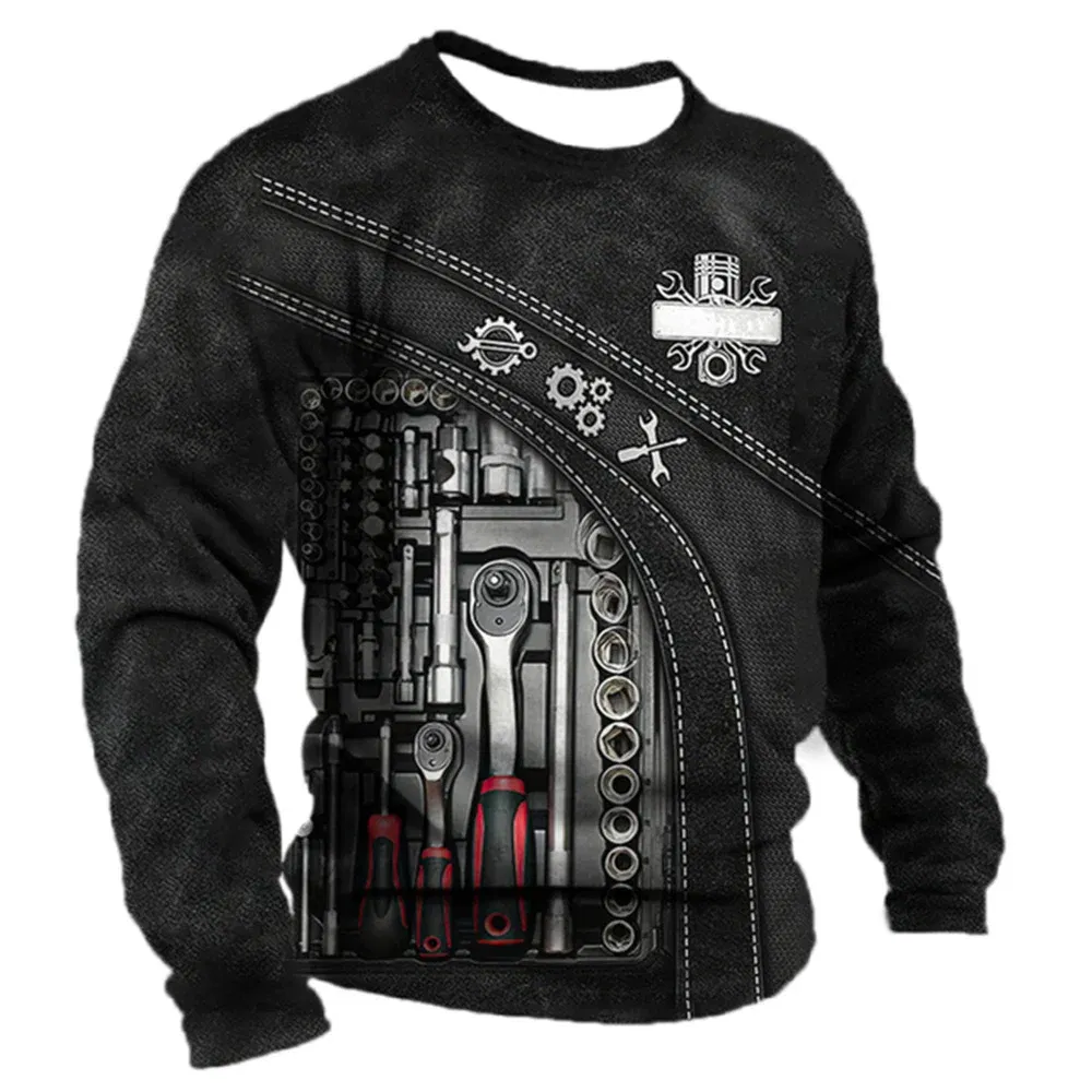 Color: Red, Size: S - Men's T -shirt Retro T -shirt Summer clothing personalized name Mechanic mechanic 3D printing 5xl sports shirt long -sleeved