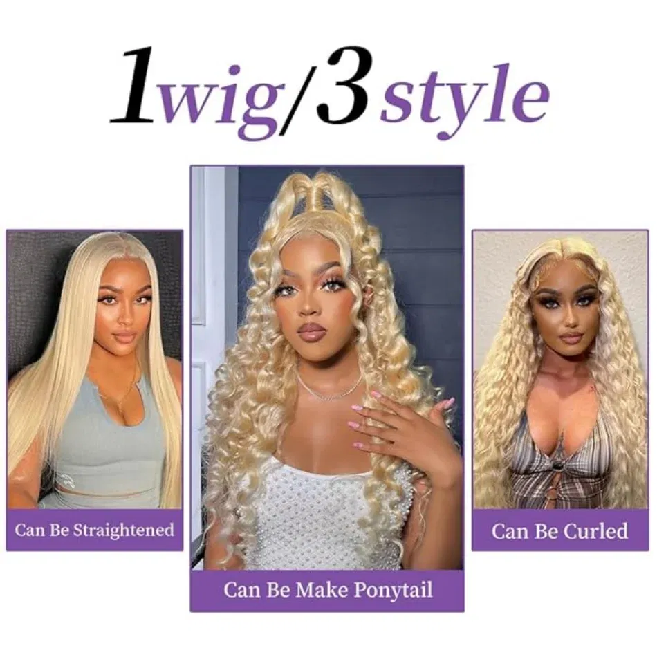 Hair Color: #18, Stretched Length: 38inches, Density: 120%, Ships From: CHINA - Blonde 613 HD Lace Frontal Wig 13x6 Body Wave HD Lace Frontal Wig 613 Colored Human Hair Wigs 30 Inch Long Loose Deep Wig Blonde