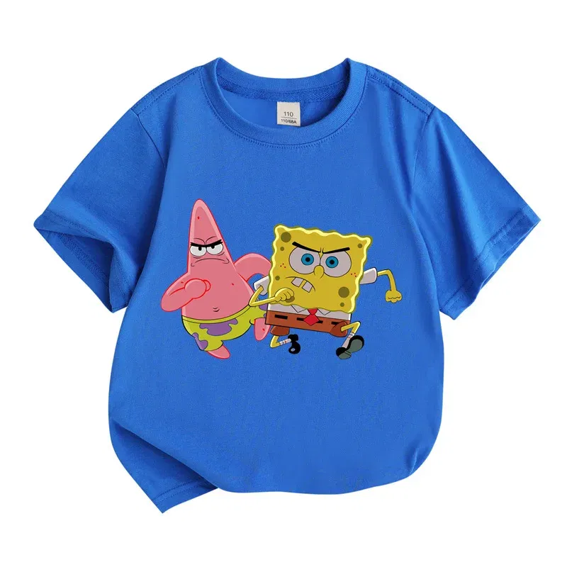 Color: Navy Blue, Kid Size: 3T - Mr. Krabs Squidward  Sandy Spongebob T-shirt 100%Cotton  Children Round Neck Short-sleeved Boys Girls  Fashion Kids Clothes