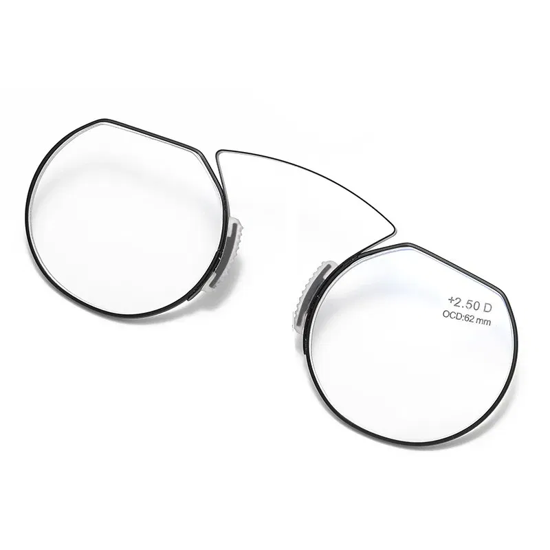 Frame Color: black, Eye Prescription: +250 - Women Clip Nose Reading Glasses Anti Blue Light Presbyopic Glasses Men Portable Men's Eyeglasses Anti-Lost Legless Bezel + Case