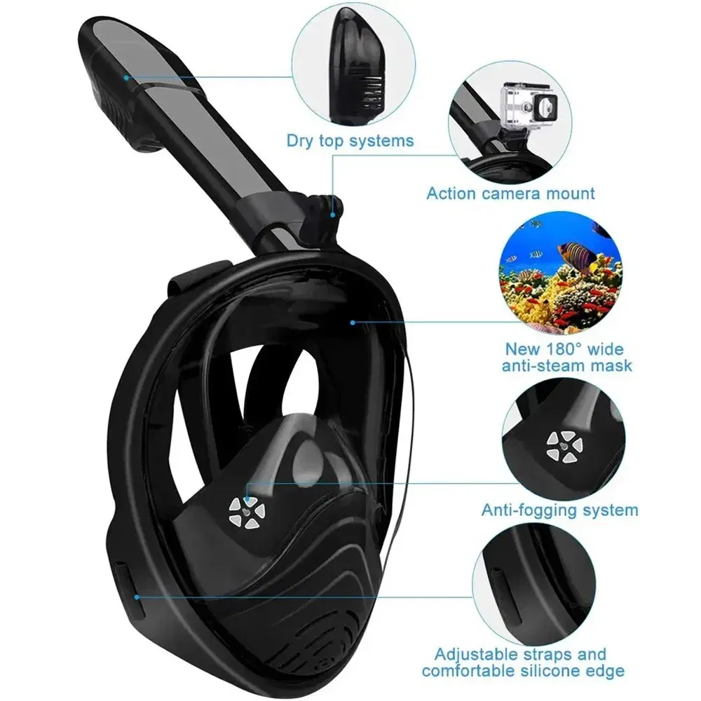 Underwater Snorkeling Full Face Children Swimming Mask Set Scuba Diving Respirator Masks Anti Fog Safe Breathing for Kids Adult