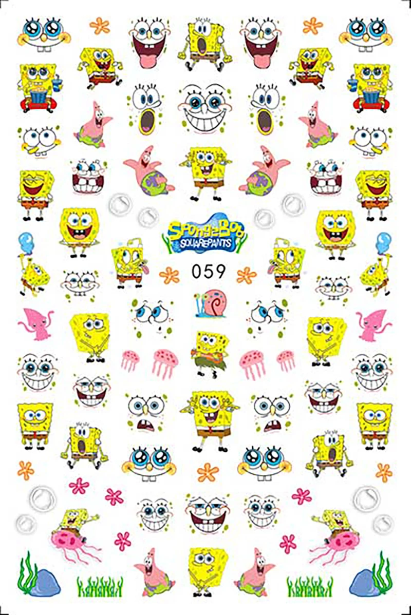 Color: Field Green - 1PCS Miniso Spongebob Cartoon Nail Stickers Nail Art Decoration Cute Hello Kitty Stitch Nail Art Stickers Nail Art Supplies