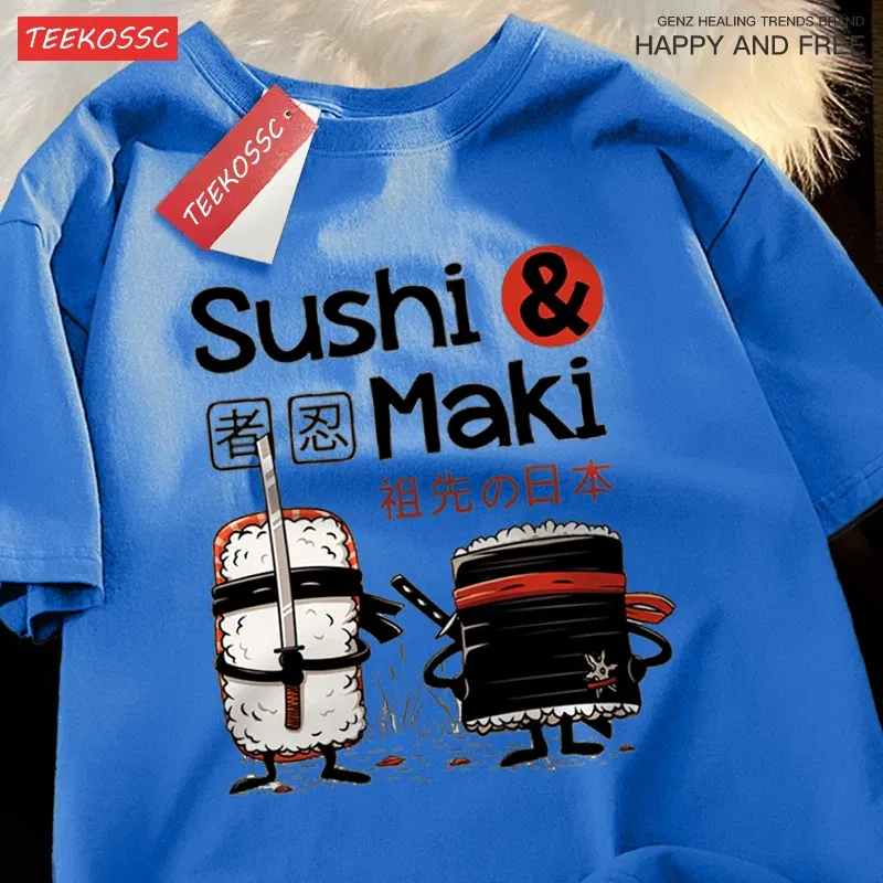 Color: Pink, Size: XL - Theduc Sushi And Sushi Printing Men Women Tshirt Cotton T-Shirts Loose T Shirt Crewneck Loose Tops Fashion Clothes Unisex