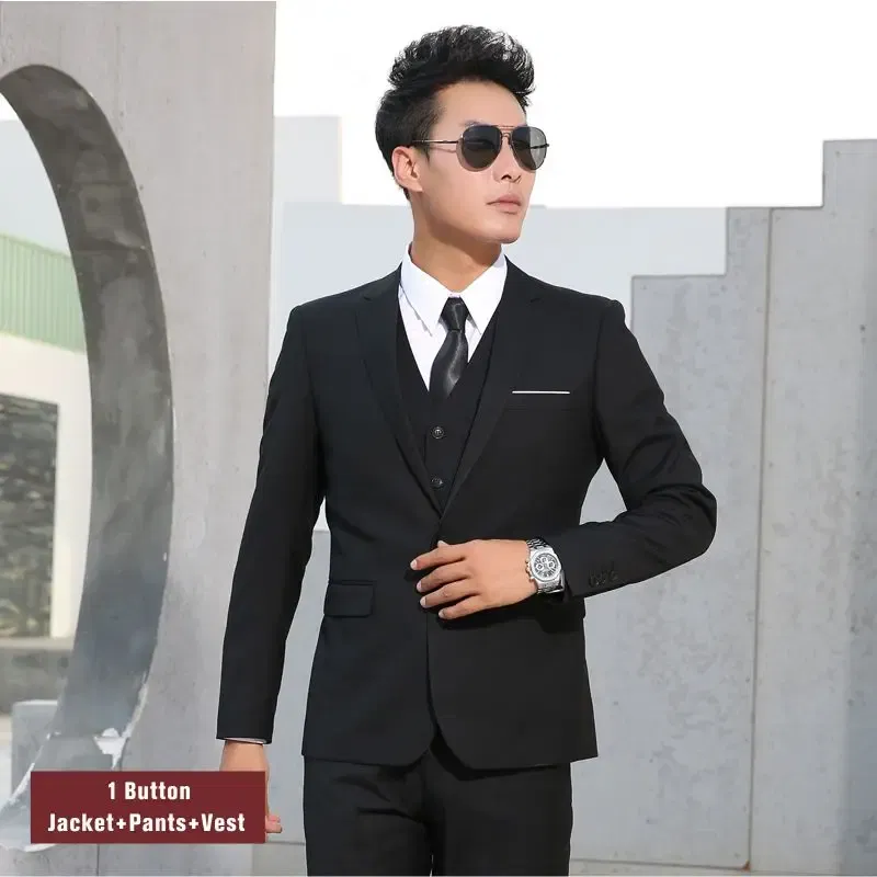 Color: GRAY, Size: S - Men Suits Slim Fit Business Formal Casual Classic Suit Wedding Groom Party Prom Single Breasted Solid Color Black Gray Navy Blue