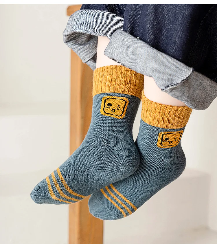 Color: GRAY, Size: 2-3T - Baby Socks 5 Pairs/lot Autumn Cotton Socks Girls Boys 1-14T  Kids Cartoon Bear Pattern